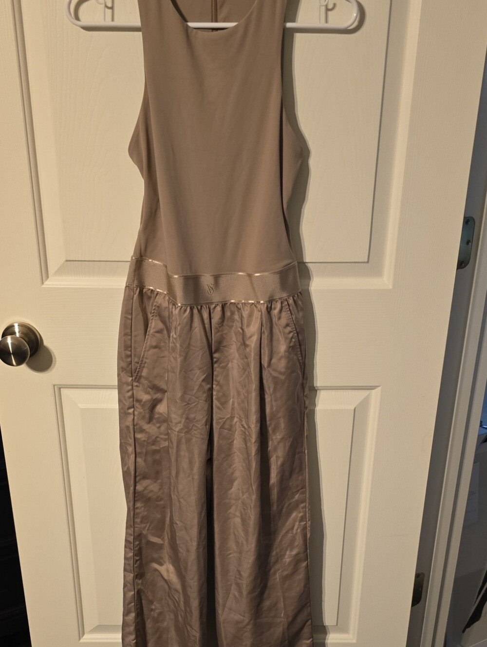 Victoria's Secret Taupe Wide Leg Jumpsuit Satin Detail SIZE S